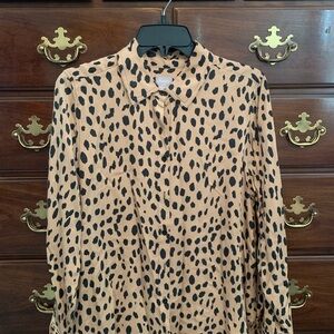 Chico's Tan and Black Leopard Print Button-Up